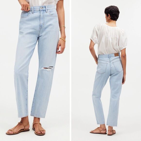 NWT Madewell The 90s Straight Crop Jeans Women's 32 Light Blue Fitzgerald Wash